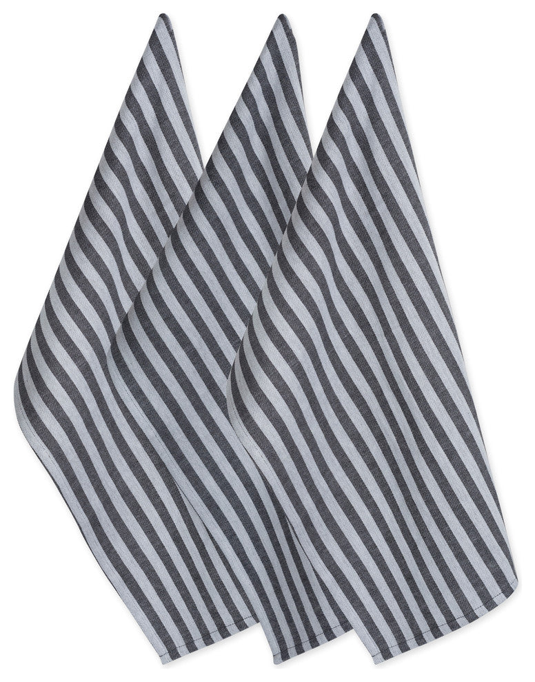 DII Black/White Stripe Dishtowel, Set of 3