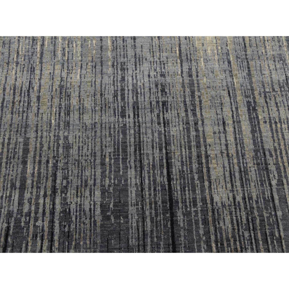 Blue, Modern Ombre Design, Pure Wool Hand Knotted Oversized Rug, 12'2"x15'0"