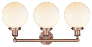 Edison Large Beacon 3-Light 25" Vanity Light, Antique Copper, Matte White Shade