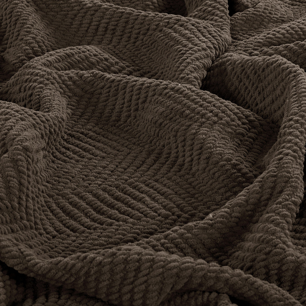 Tweed Knitted Throw Blanket, Seal Brown, 50"x60"