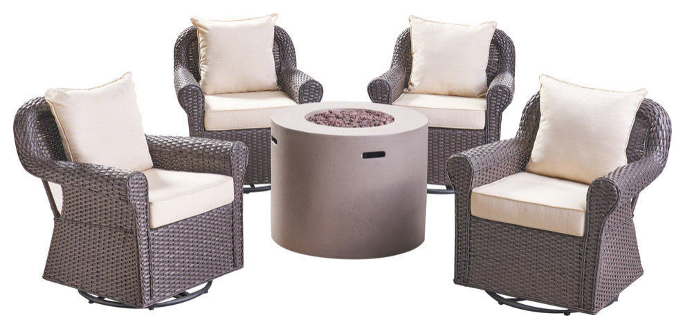 GDF Studio 4-Piece Harding Club Chair set with Fire Pit, Dark Brown& Light Gray