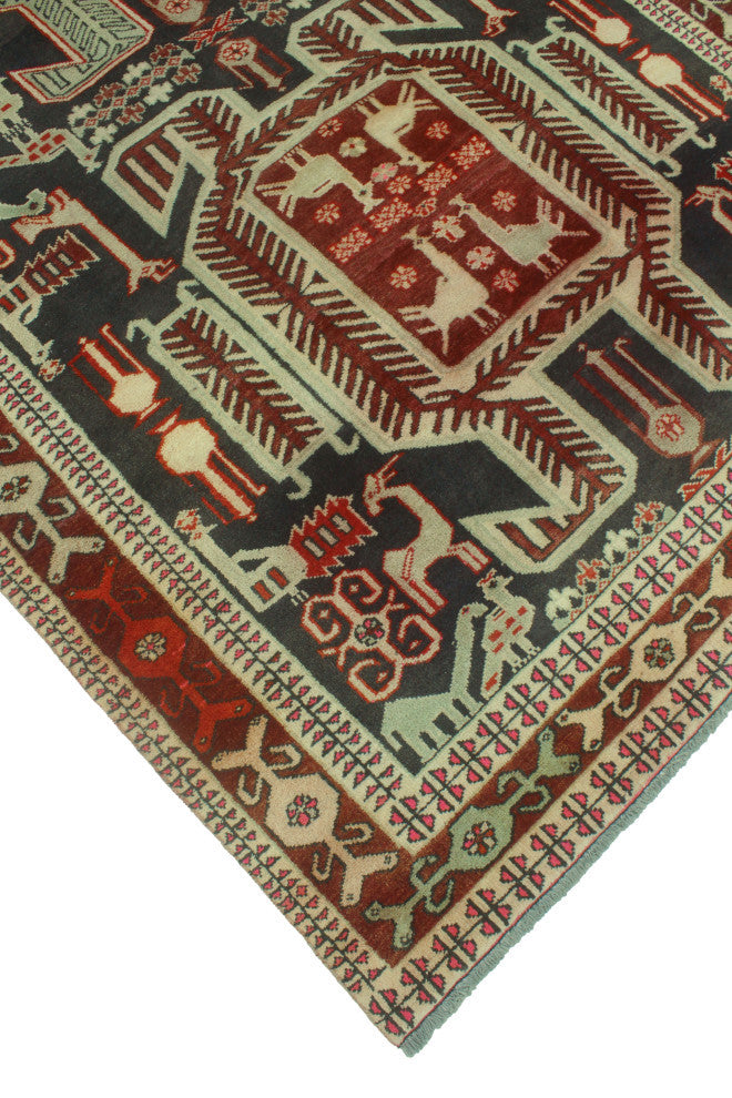 Semi-Antique Indiana Charcoal/Beige Runner, 4'11x10'6