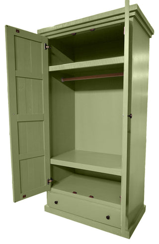 Farmhouse Extra Wide Solid Wood Wardrobe With Shutter Doors, Summer Sage