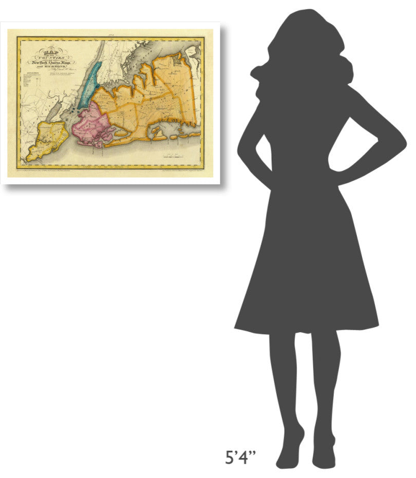 "New York, Queens, Kings, Richmond counties, 1829" Paper Art, 32"x24"
