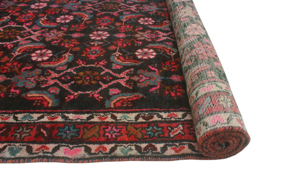 Fine Vintage Distressed Faramarz Charcoal/Red Runner, 3'8x10'0