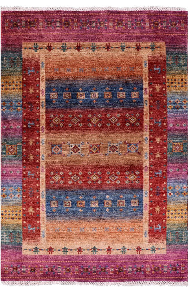 4' 1" X 6' 0" Tribal Persian Gabbeh Hand Knotted Rug Q4945
