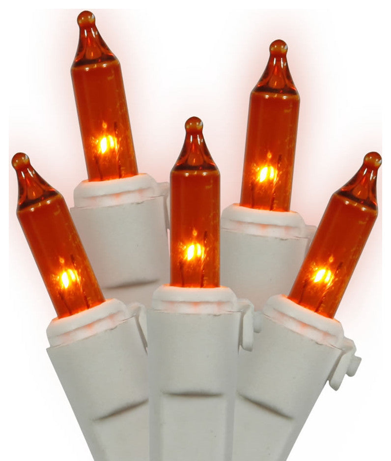 Vickerman W4W1012 Amber Mini Light On White Wire, Long Christmas Light Strand