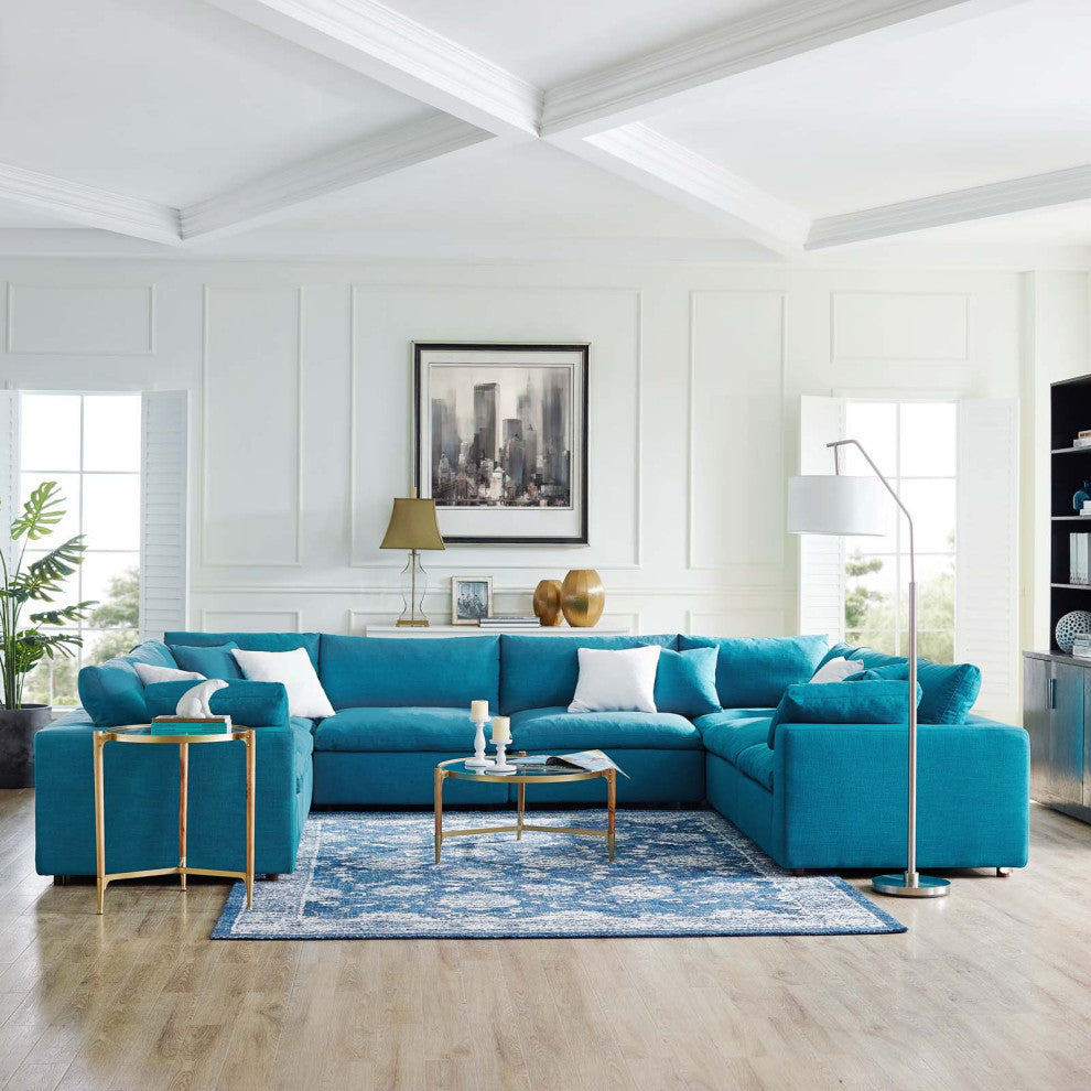 Teal Commix Down Filled Overstuffed 8 Piece Sectional Sofa Set