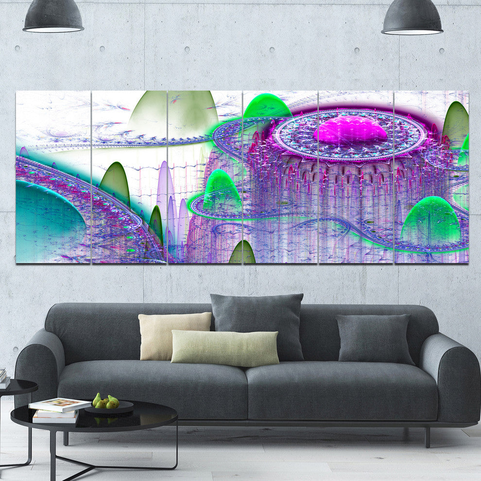 Purple Fractal Infinite World, Abstract Art on Canvas, 70"x28", 6 Panels