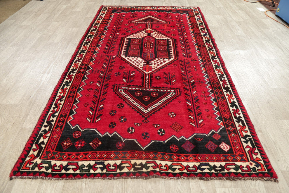 Consigned, Oriental Traditional Handmade Persian Distressed Area Rug, Red, 5x9