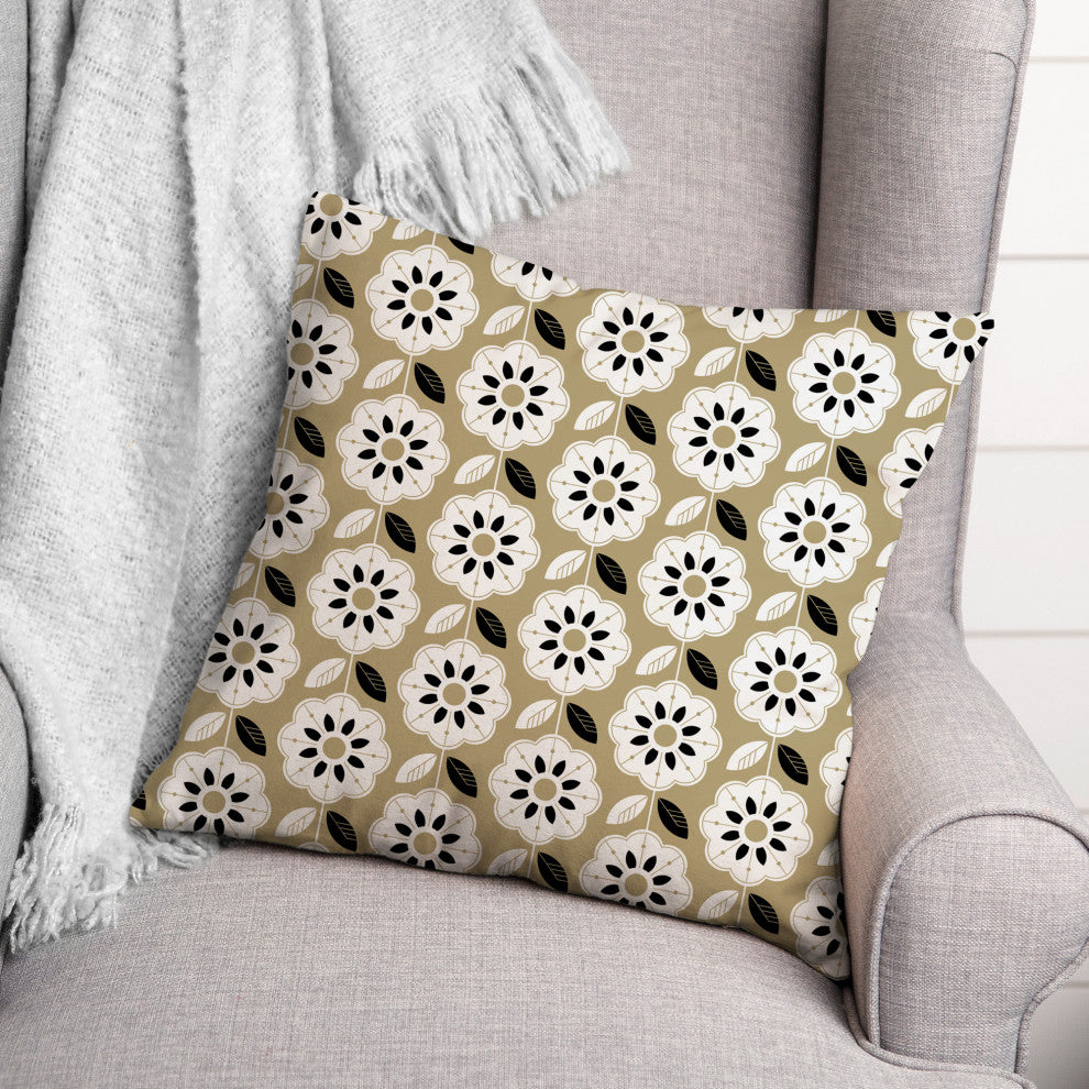 Mod Gold Flower 18x18 Spun Poly Pillow