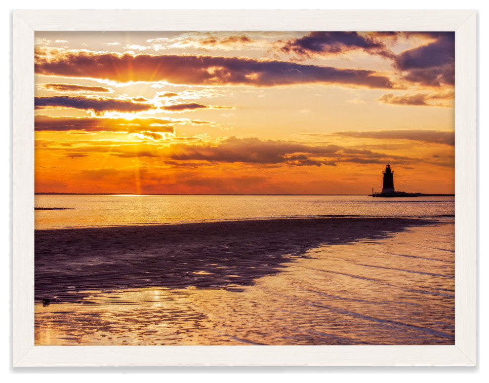 Cape Henlopen at Sunset Coastal Landscape Framed Photo Paper Wall Art Prints, White, 18" X 24"