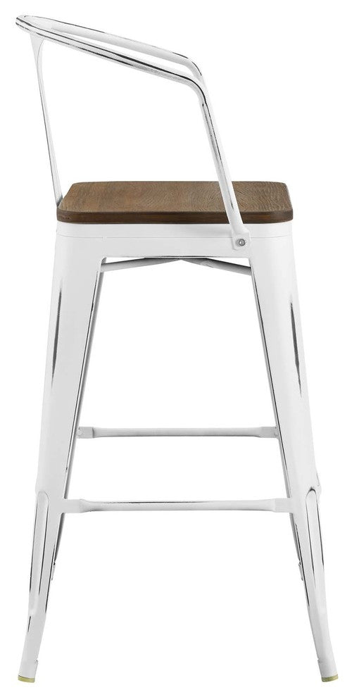 Country Farm Bar Dining Bar Stool, Metal Steel Wood, White