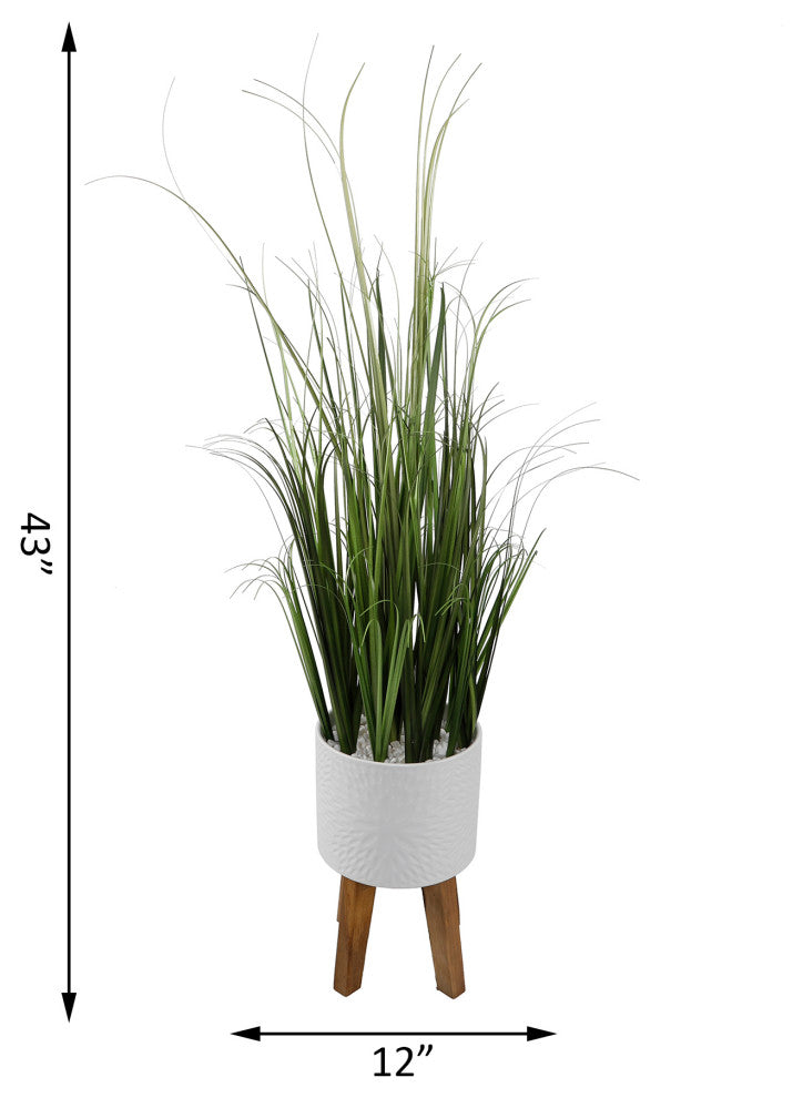 43" Grass In 8" Sunburst Ceramic On Stand
