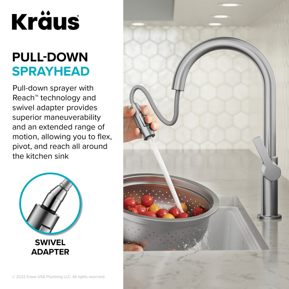 Oletto Pull-Down 1-Hole Kitchen Faucet, Matte Black/Spot Free Black Stainless