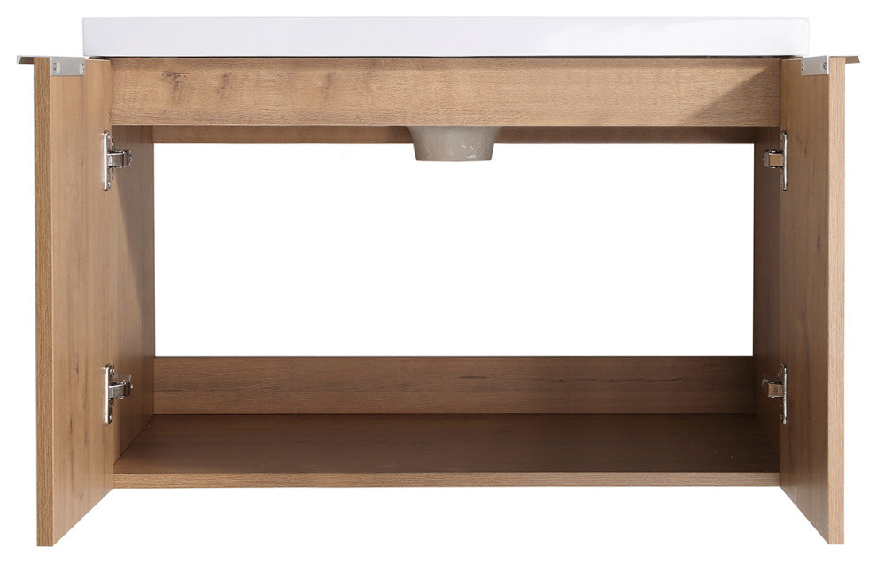 Bath Vanity Set, Imitative Oak, Resin Vanity Top, White, White Basin