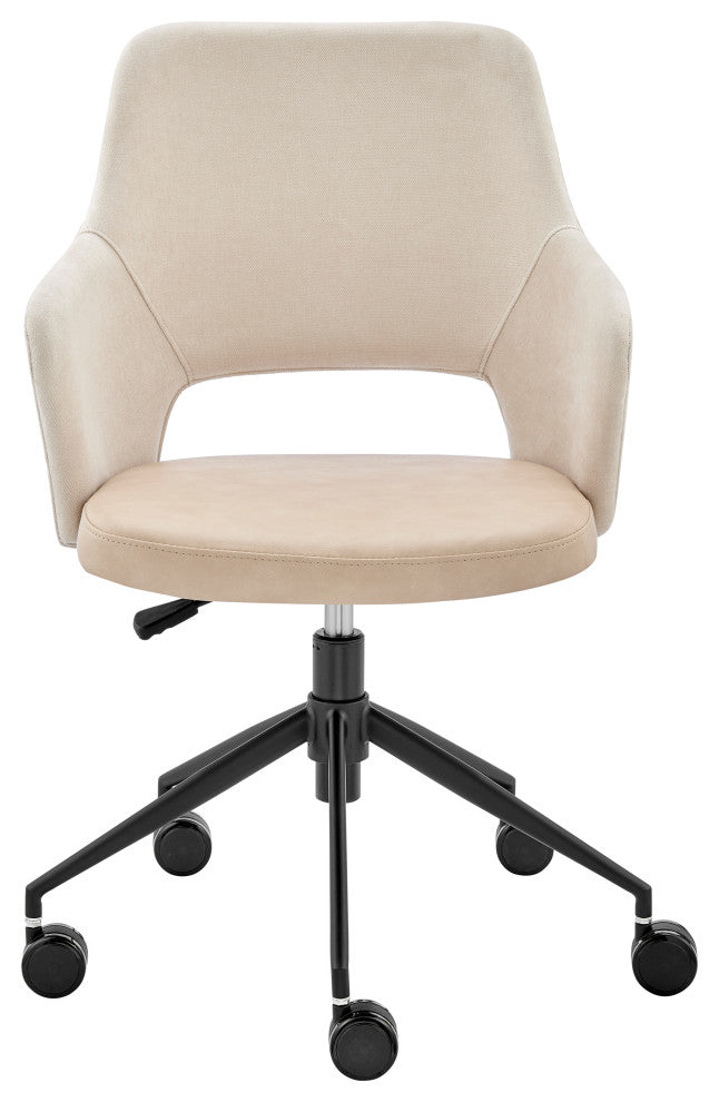 Darcie Office Chair, Light Beige Fabric, Beige Leatherette and Black Base