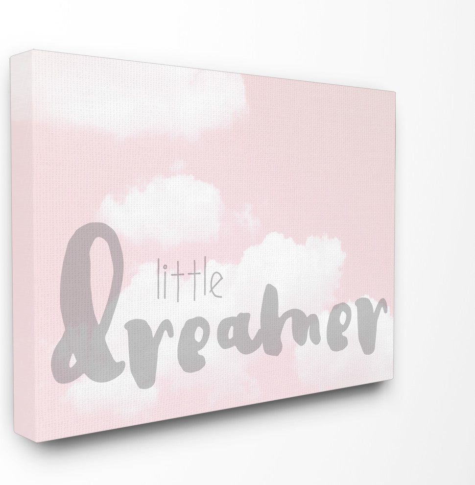 "Little Dreamer Typography Pink Clouds" 16x20, Stretched Canvas Wall Art