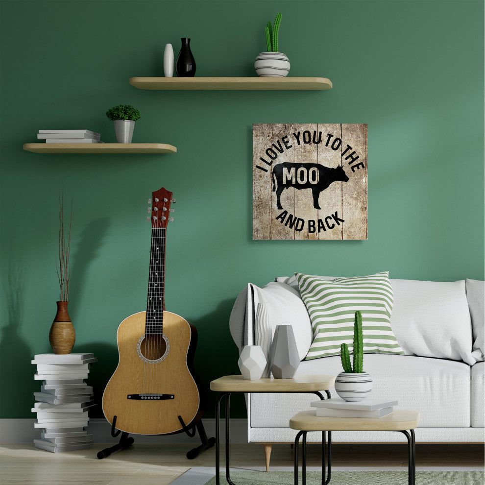 The Moo And Back Funny Cow Farm Wood Texture Word Design, 30"x30"