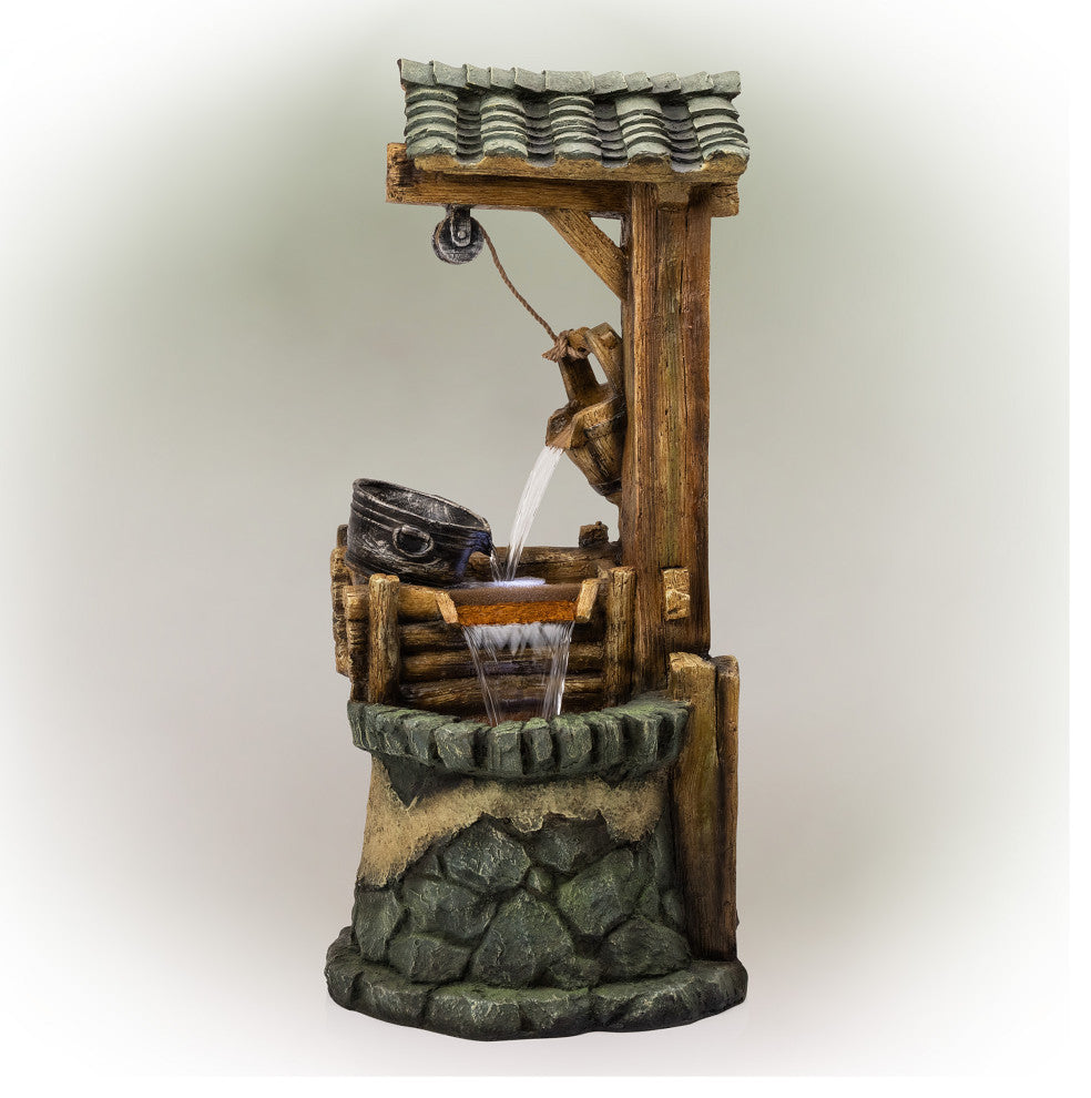 50" Tall Outdoor Water Well Fountain with Tiering Bucket