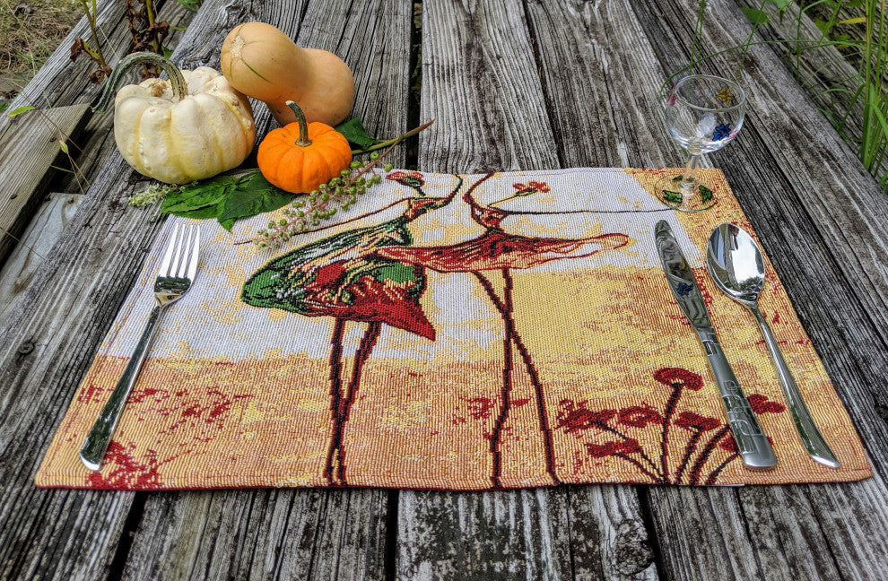 Seasonal Floral Woven Fabric Tapestry Kitchen Table Mats Cloth Placemats, Dancing Ladies