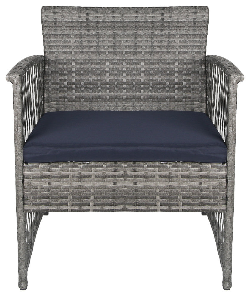 WestinTrends 4PC Outdoor Woven Rattan Wicker Conversation Set Patio Furniture, Navy
