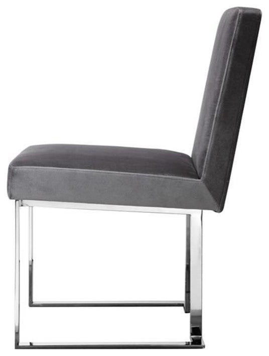 Pangea Home Dexter 18.5" Velvet & Steel Metal Side Chair in Silver (Set of 2)