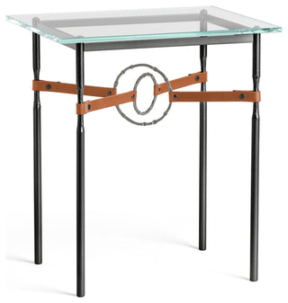 Equus Side Table, Black Finish, Natural Iron Accents, Chestnut Leather Strap