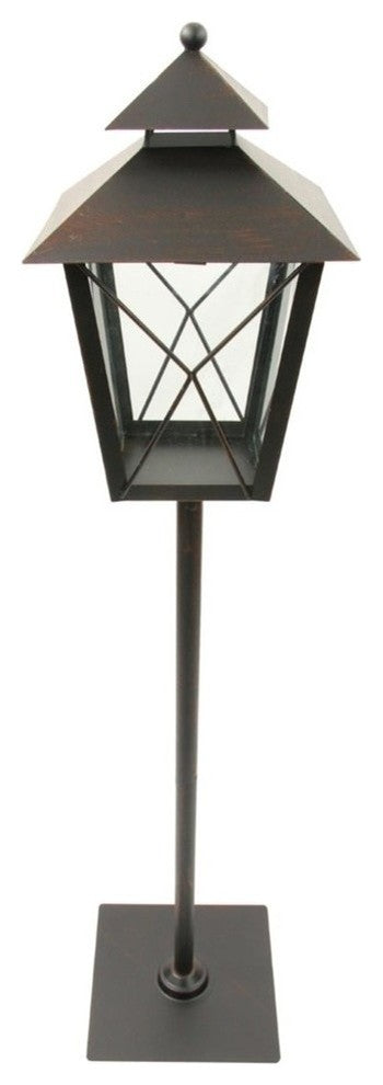 34" Black and Red Metal Candle Lantern Christmas Decoration