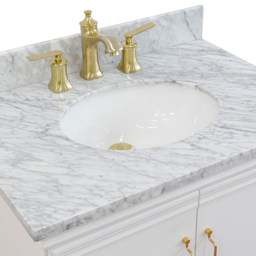 31" Single Vanity, White Finish With White Carrara And Oval Sink