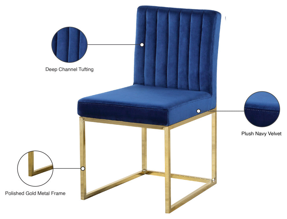 Giselle Velvet Dining Chairs, Set of 2, Navy, Gold Base
