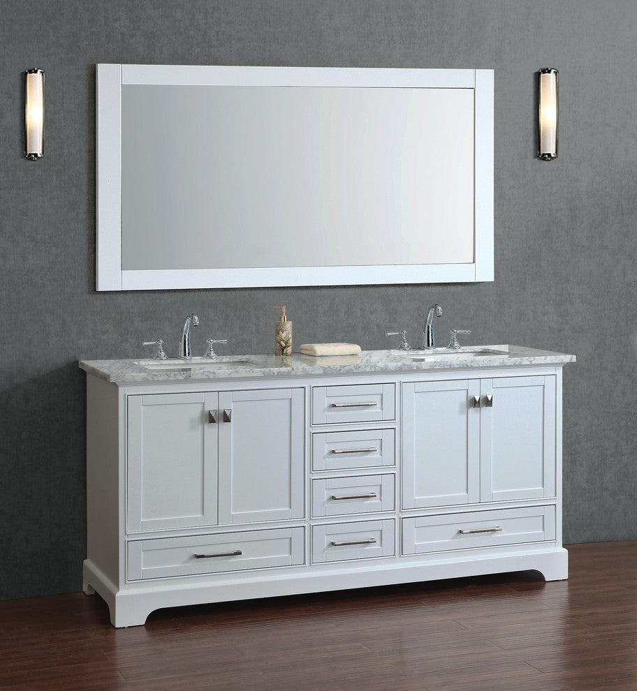 Newport White 72" Double Sink Bathroom Vanity, Mirror