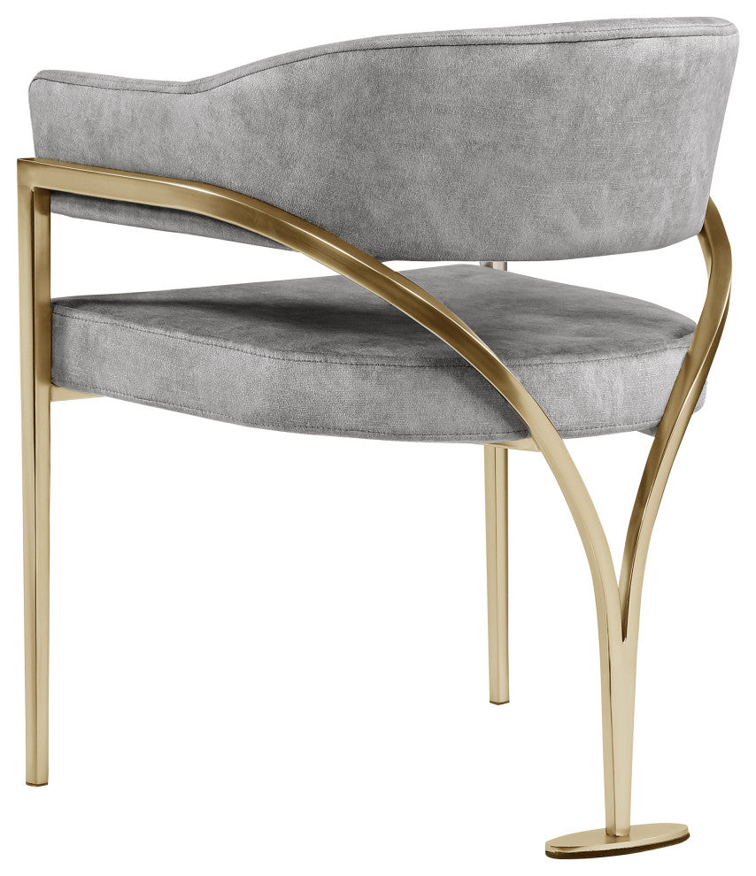 Madelyn Upholstered Dining Chair, Set of 2, Gray, Velvet, Gold Finish