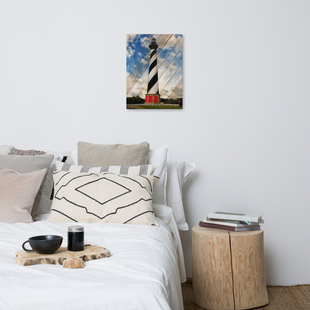 Cape Hatteras Lighthouse Landscape Photo Faux Wood Panels Canvas Prints, 18" X 24"