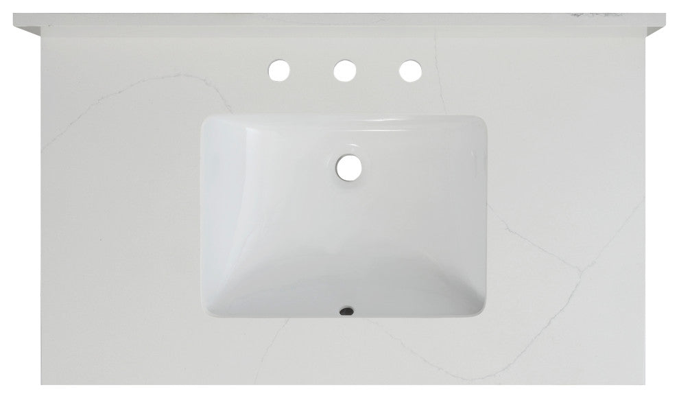 Chantilly White Quartz Top With Mounted White Rectangular Ceramic Basin, 37"