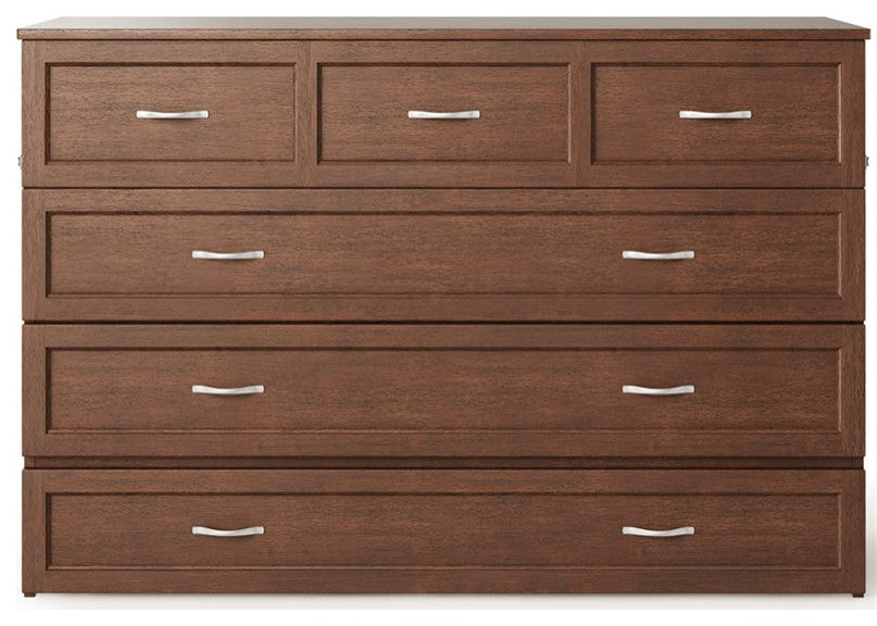 Bowery Hill Queen Modern Wood Murphy Bed Chest with Mattress in Burnt Amber