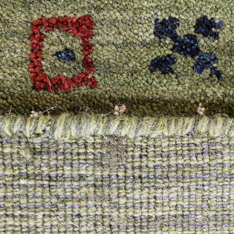 HAND KNOTTED LOOM WOOL ECO-FRIENDLY AREA RUGS - Rectangle, Green, Contemporary