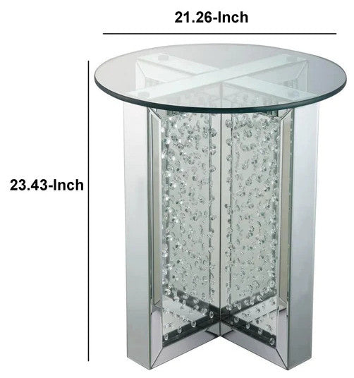 Benzara BM186246 Metal End Table with Glass Top and Crystal Accent Base, Silver