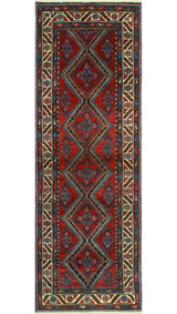 Fine Vintage Distressed Behbaha Red/Blue Runner, 3'4 x 9'11