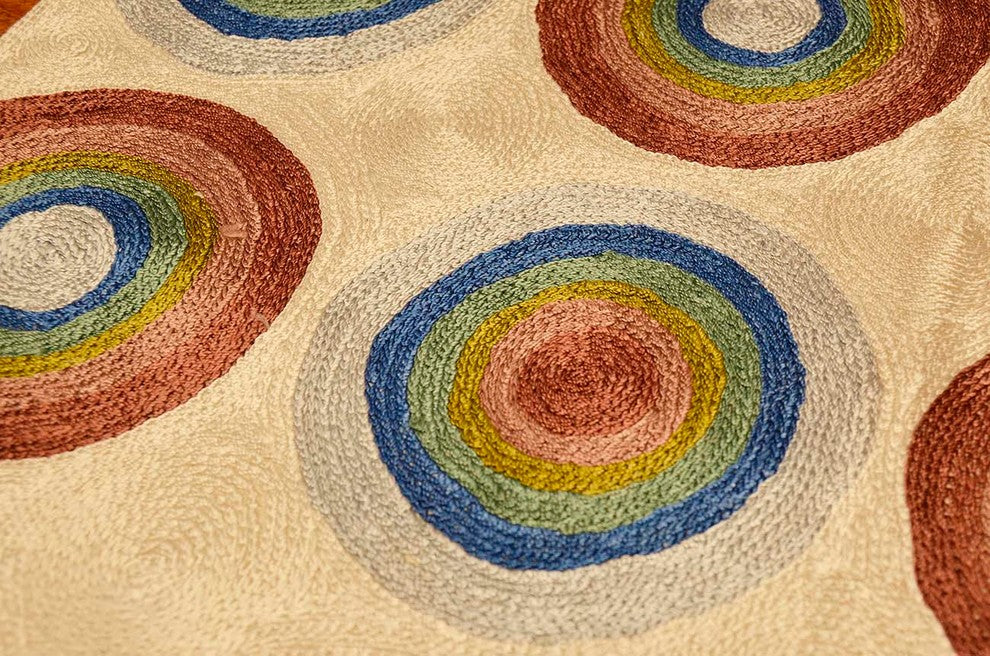 Kandinsky Circles Silk Rug / Wall Tapestry Hand Embroidered 2ft X 3ft