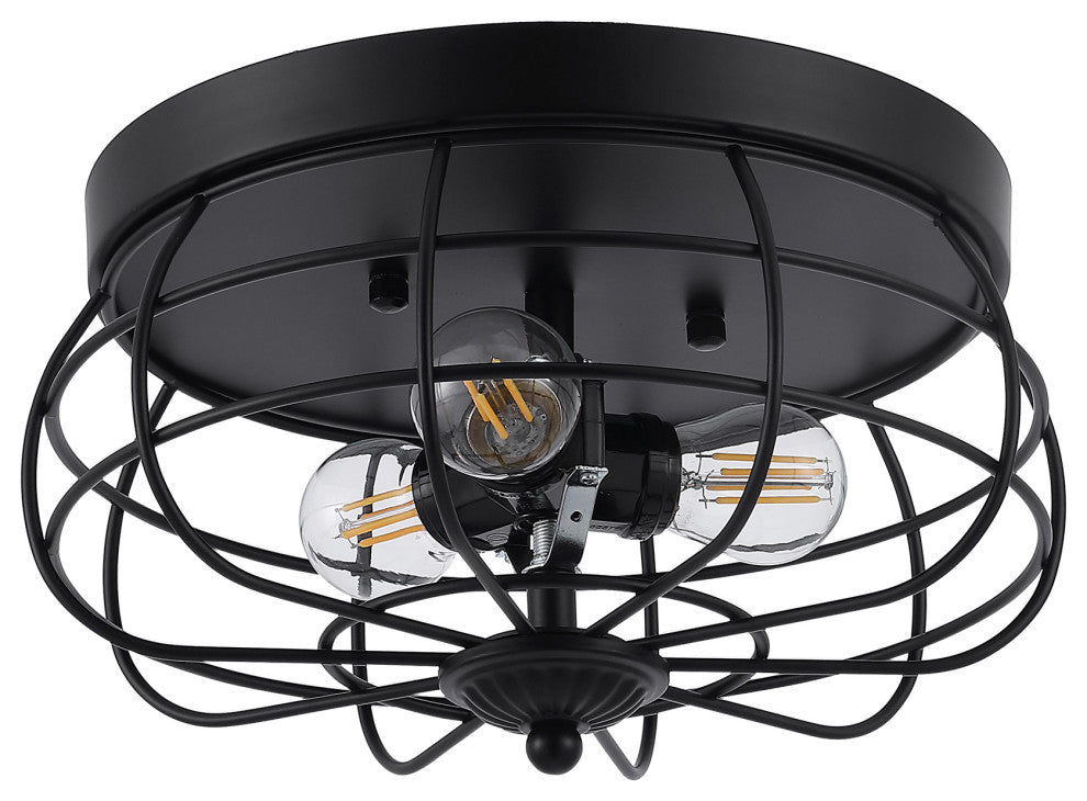 11" Industrial Farmhouse Cage Flush Mount Ceiling Light, Black
