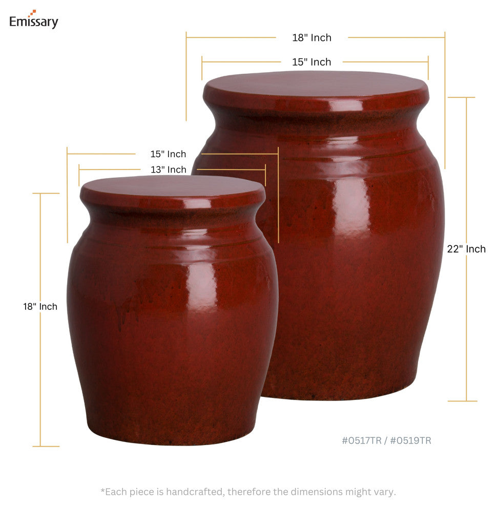 Koji Tropical Red Indoor/Outdoor Ceramic 18" Garden Stool