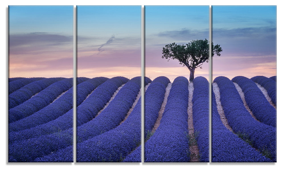 Lonely Trees Uphill on Sunset, Landscape Canvas Art Print, 48"x28", 4 Panels