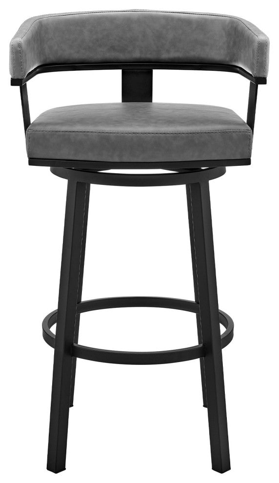 Benzara BM283288 Counter Height Bar Stool, Swivel Chair, Faux Leather, Gray