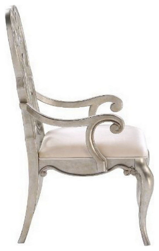 Benzara BM250211 Arm Chair, Open Scrolled Design Back, Set of 2, Champagne Gold