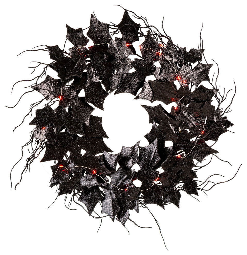 26"D Lighted Halloween Bat Wreath