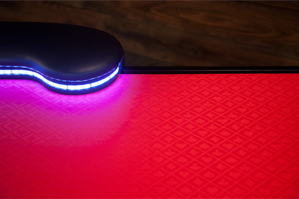 Lumen HD Poker Table, Black, Red, 11 People, Led Lights, Cupholders