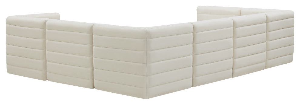 Quincy Velvet Upholstered 7-Piece U-Shaped Modular Sectional, Cream