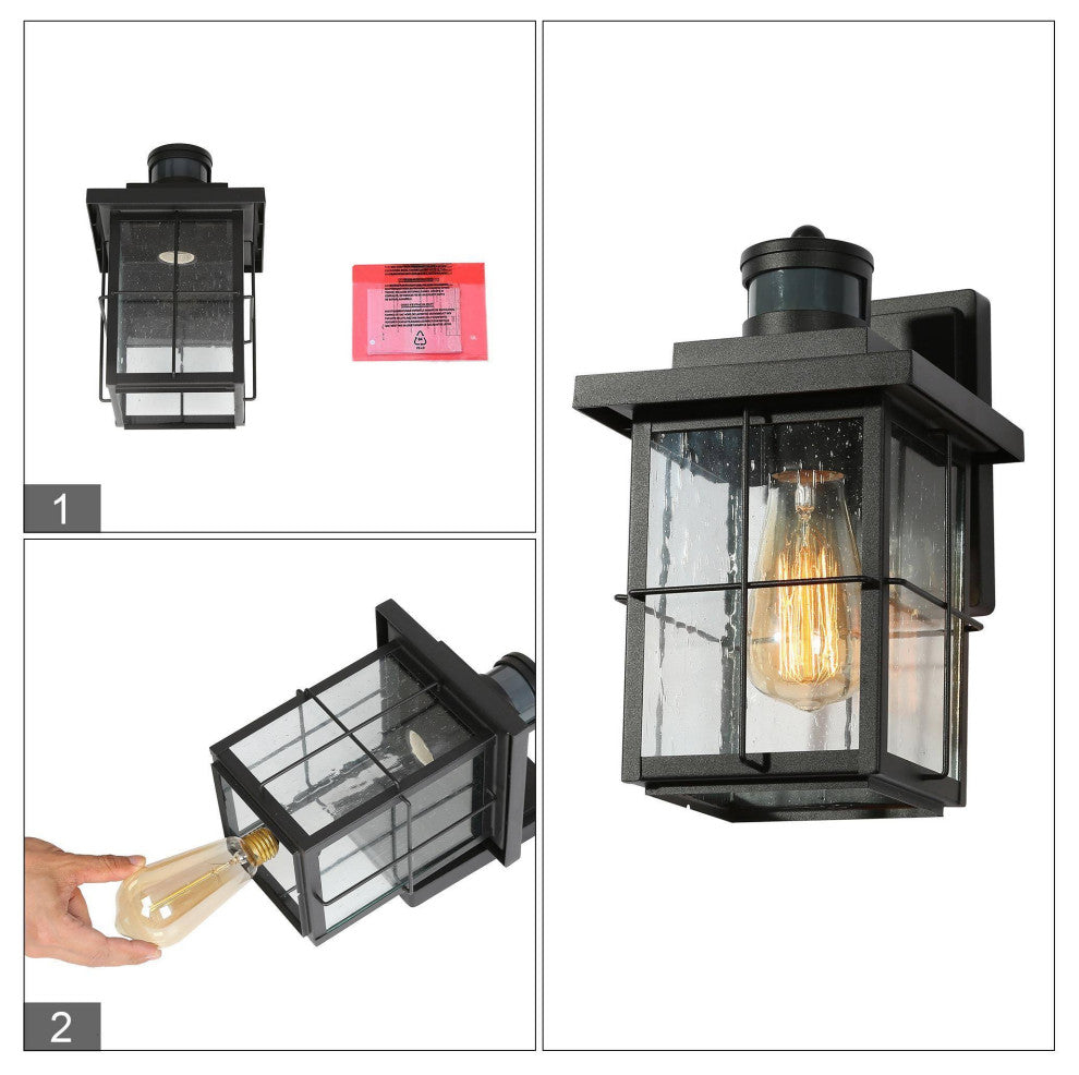 LNC 1-Light Transitional Matte Black LED Outdoor Lighting, Wall Sconce With Motion Sensor
