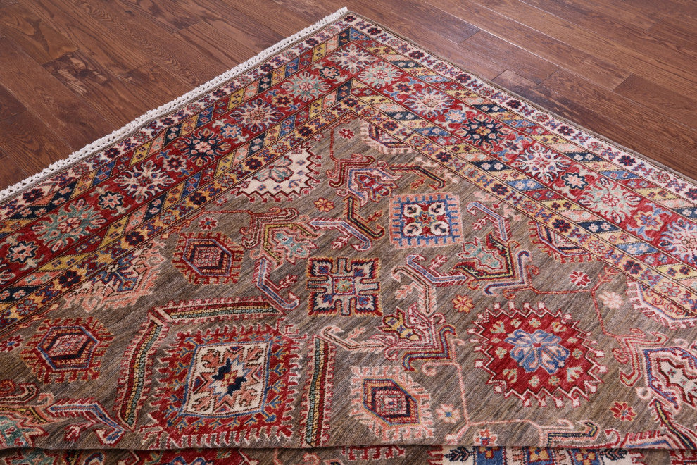 7' 10" X 9' 11" Geometric Super Kazak Handmade Wool Rug - Q12833